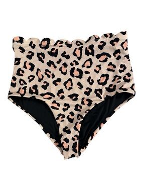 Chelsea 28 Women’s Leopard Print Scalloped High Waist Bikini Bottoms- Size XS
